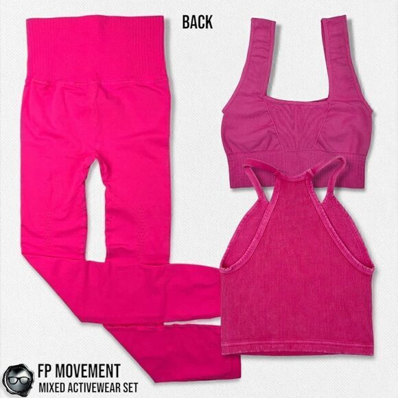 FP MOVEMENT SET: GOOD KARMA SQUARE NECK BRA + LEGGINGS + HR TANK NEON PINKS XS/S - Picture 3 of 16